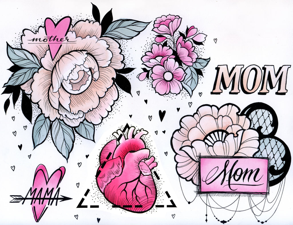 Sheet of Mom Tattoos